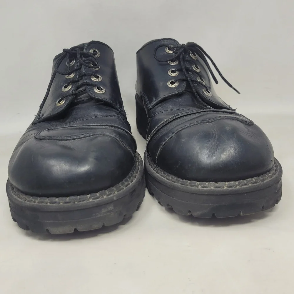 Vintage Bed Stu Shoes 10.5M Black Leather Lug Sole Chunky Cap Toe Y2K Oxfords
